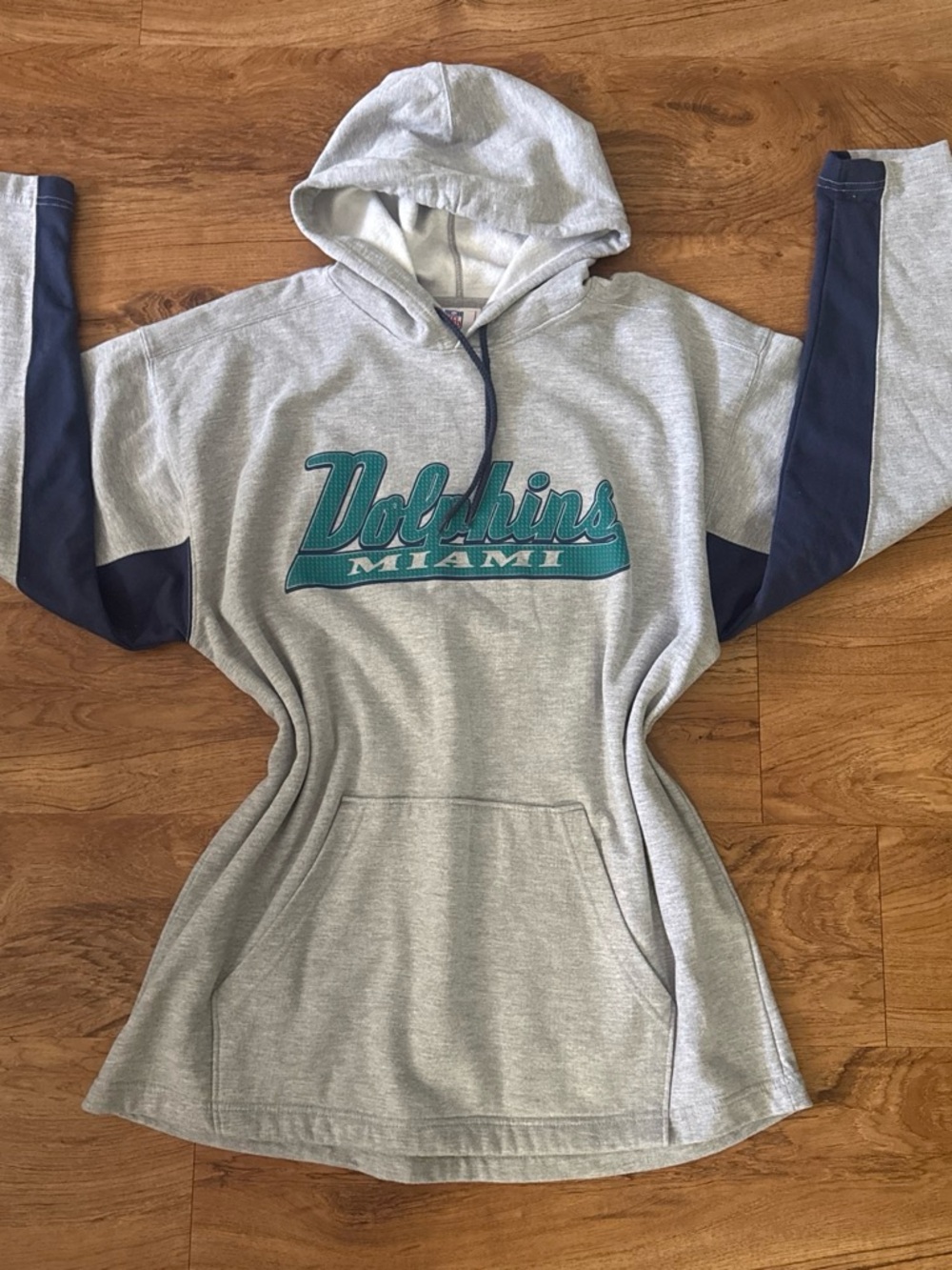 UNISEX: Miami Dolphins Gray Hooded Pullover with Teal Script